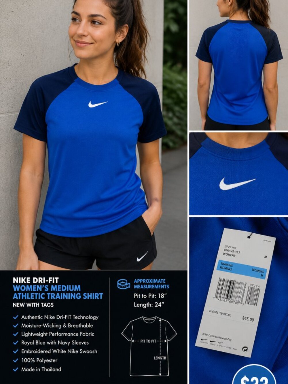 Nike Dri-FIT Women's Medium Blue & Navy Athletic Training Shirt NWT